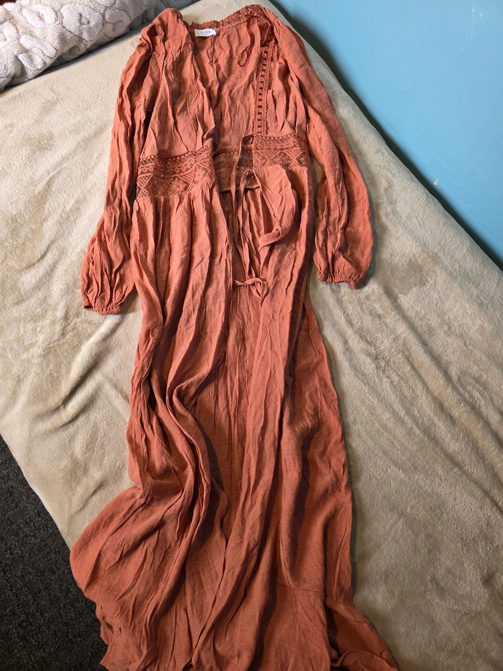 Bohemian Long Sleeve Maxi Dress in Rust